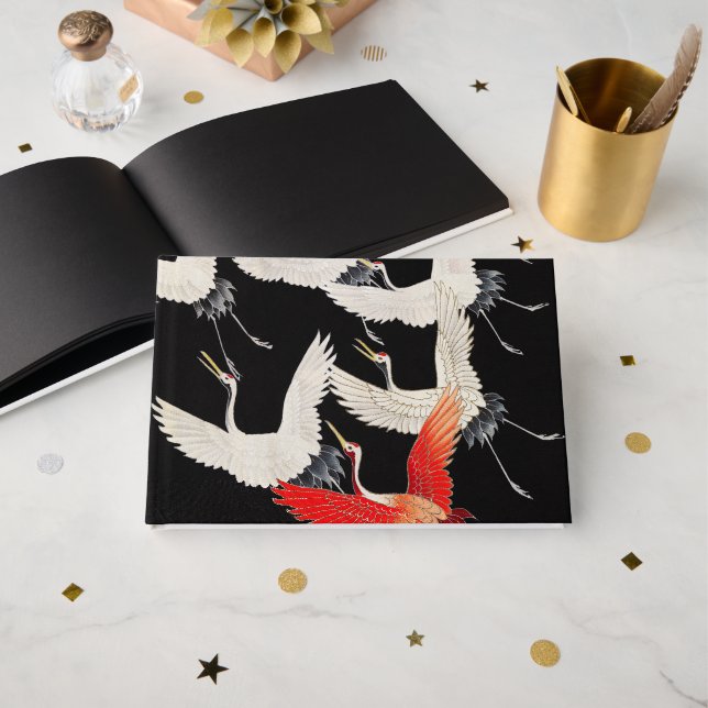 Flying Cranes: Japanese Bird Kimono Art Guest Book (Front Open)