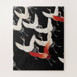 Flying Cranes,Japanese Bird Kimono Art Jigsaw Puzzle