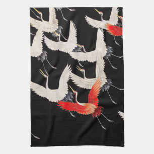 Flying Cranes: Japanese Bird Kimono Art Kitchen Towel