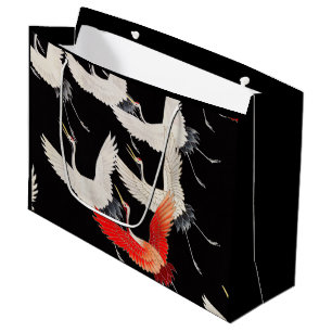 Flying Cranes: Japanese Bird Kimono Art Large Gift Bag