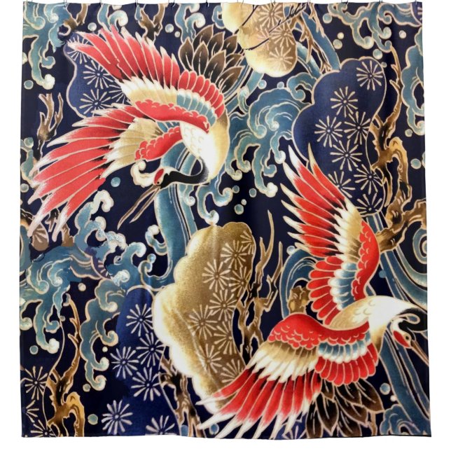 FLYING CRANES,WAVES,SPRING FLOWERS Japanese Floral (Front)