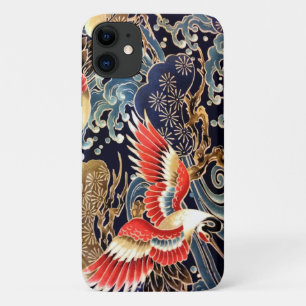 FLYING CRANES,WAVES,SPRING FLOWERS Japanese Floral iPhone 11 Case