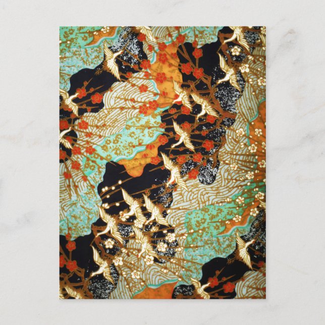 FLYING CRANES WITH SPRING FLOWERS POSTCARD (Front)