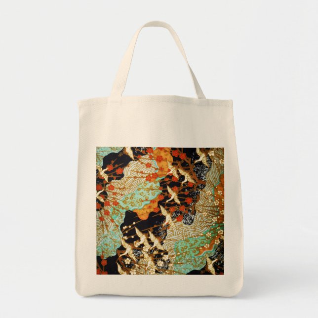 FLYING CRANES WITH SPRING FLOWERS TOTE BAG (Front)