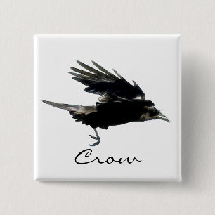 FLYING CROW Raven Wildlife Bird Art 2 Inch Square Button
