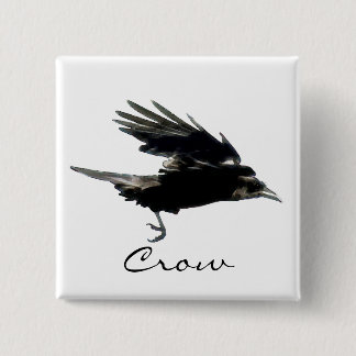 FLYING CROW Raven Wildlife Bird Art 2 Inch Square Button