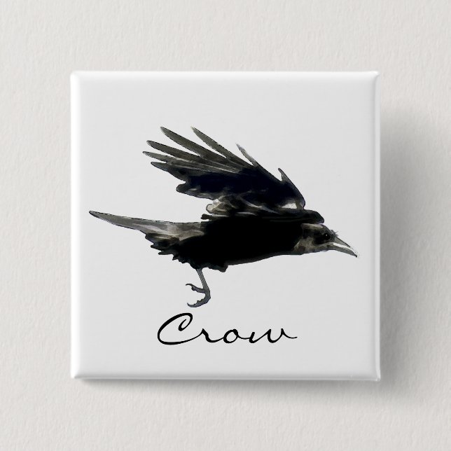 FLYING CROW Raven Wildlife Bird Art 2 Inch Square Button (Front)