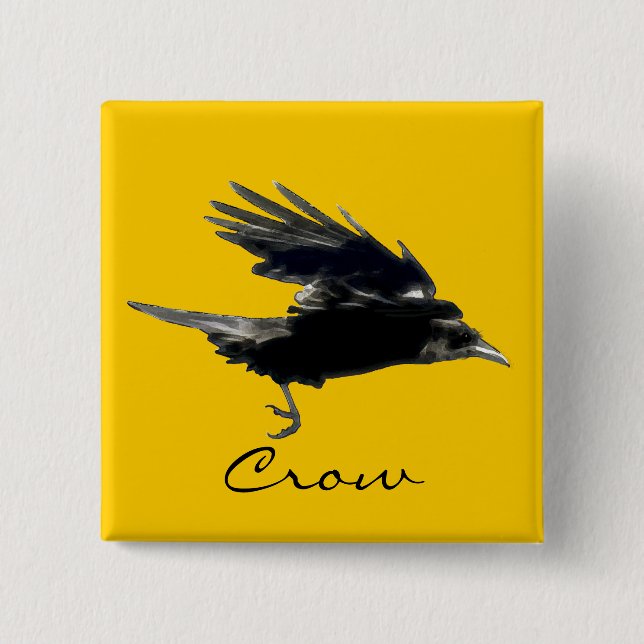 FLYING CROW Raven Wildlife Bird Art 2 Inch Square Button (Front)