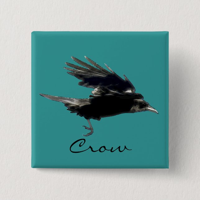 FLYING CROW Raven Wildlife Bird Art 2 Inch Square Button (Front)