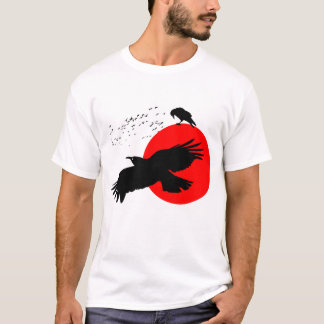 Flying Crow Silhouette against Scarlet Red Sun  T-Shirt