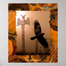 Flying Crow Spirit & Totem Pole Art Poster