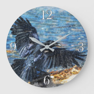 Flying Crow Wildlife-lovers Watercolour Art Clock