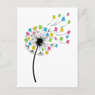 Flying cute bears dandelion flow postcard