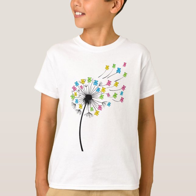 Flying cute bears dandelion flow T-Shirt (Front)