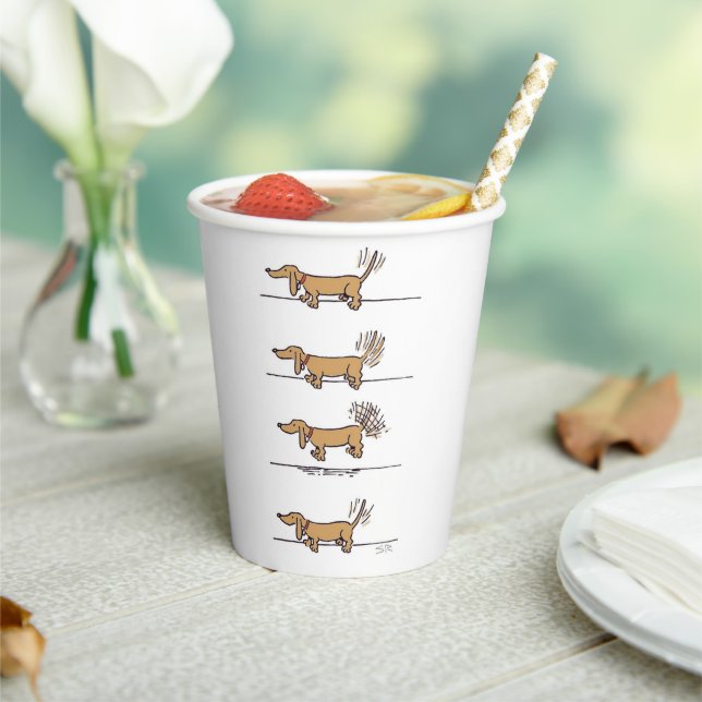 Flying Dachshund brown paper cups (Insitu)