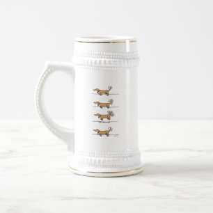 Flying Dachshund brown white stein w gold trim
