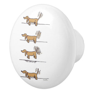 Flying Dachshund brun bouton en céramique brun