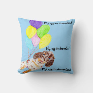 Flying dog off to dreamland throw pillow