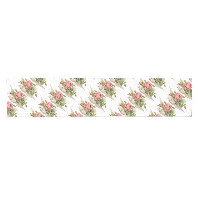 FLYING DOVE WITH PINK ROSE VALENTINE'S DAY SHORT TABLE RUNNER (Horizontal)