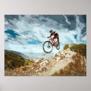 Flying Downhill on a Mountain Bike Poster