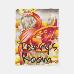 Flying Dragon and Volcano Personalized Fleece Blanket