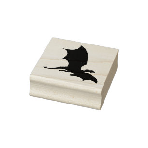 Flying dragon black silhouette shape rubber stamp