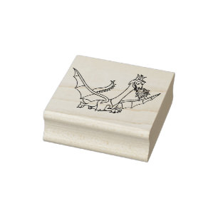 flying dragon breathing fire rubber stamp