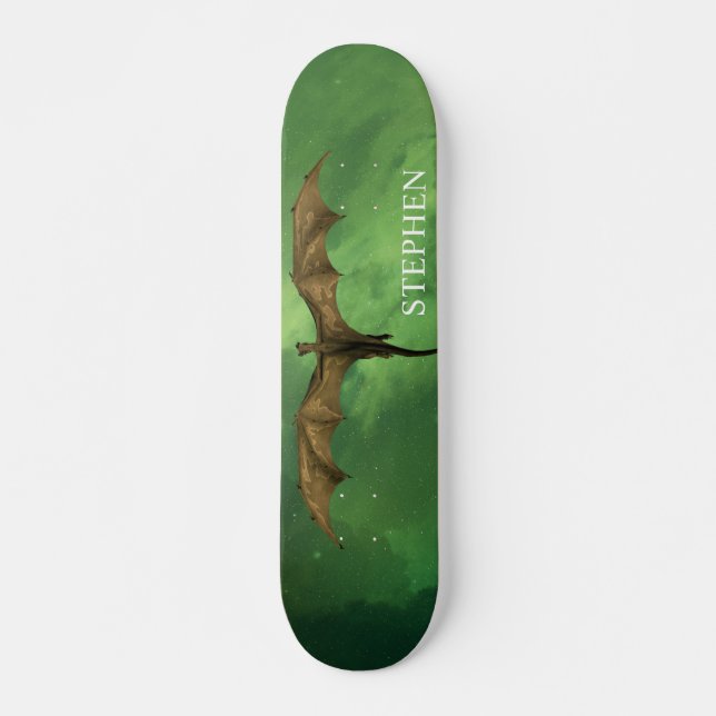 Flying Dragon Green Nebula Galaxy Monogram Skateboard (Front)