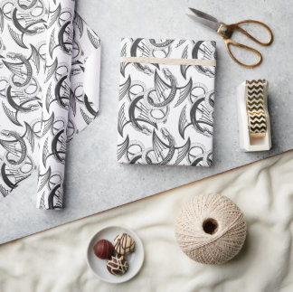 Flying Dragon in dark gray and white. Wrapping Paper