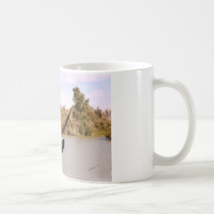 flying duck over water photograph coffee mug
