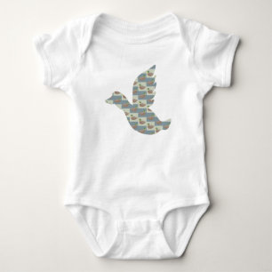 Flying Duck with Mallard Duck Diagonal Pattern Baby Bodysuit