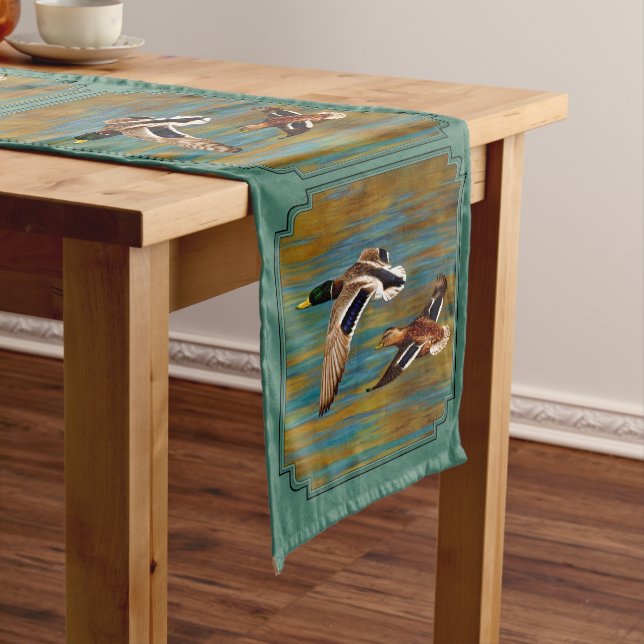 Flying Ducks Sea Mist Green Medium Table Runner (In Situ)