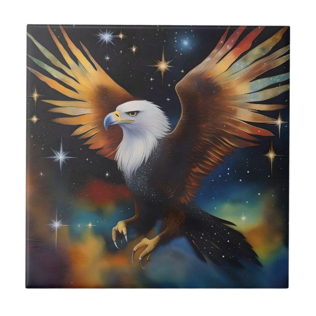 Flying Eagle Colorful Cosmic Art, Tile (Front)