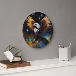 Flying Eagle Colourful Cosmic Art, Large Clock