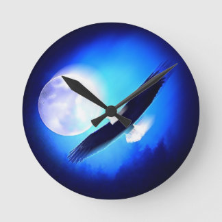Flying Eagle & Moon Round Clock