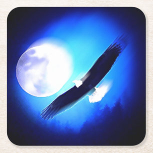 Flying Eagle & Moon Square Paper Coaster