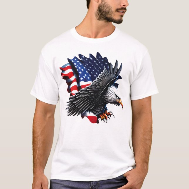 Flying Eagle T-Shirt – Bold USA Flag Art for Men,  (Devant)
