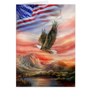 Flying Eagle with Sunset and American Flag
