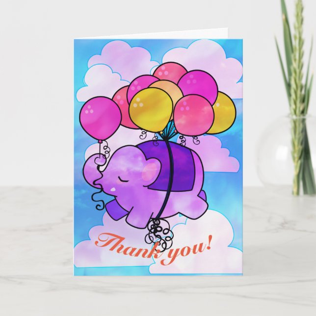 Flying Elephant and Balloons Customizable Card (Front)