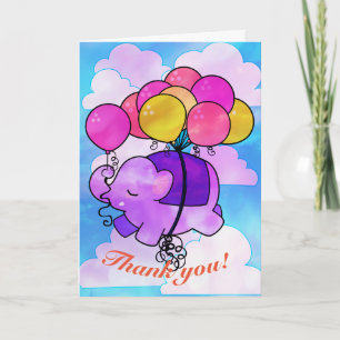 Flying Elephant and Balloons Customizable Card
