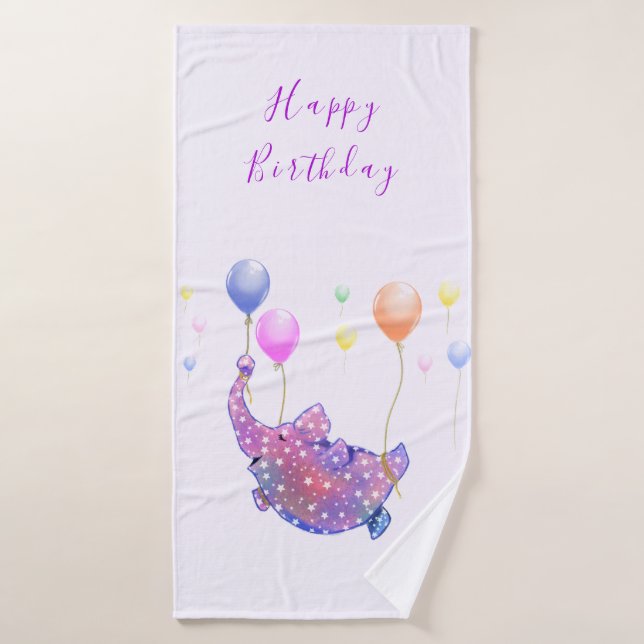 Flying Elephant Birthday Bath Towel (Bath Towel)