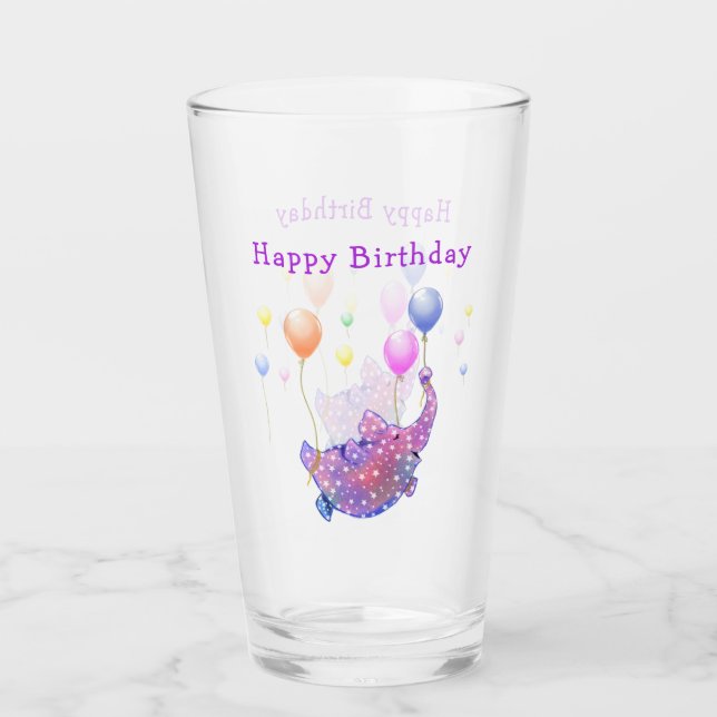 Flying Elephant Funny Birthday Glass (Front)