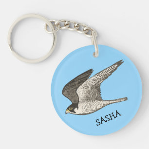 Flying Falcon Colored Pencil art blue CUSTOM NAME Keychain