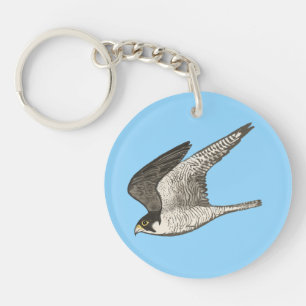 Flying Falcon Coloured Pencil art on blue Keychain