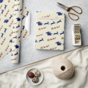 Flying Festive Fun Santa Sleigh Reindeers Seamless Wrapping Paper