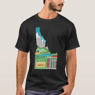 Flying Fish Fisherman Fishing Idaho State Map T-Shirt