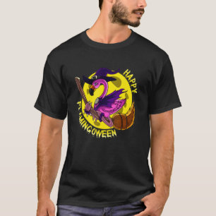 Flying Flamingo Witch Joke Humour Funny Halloween T-Shirt