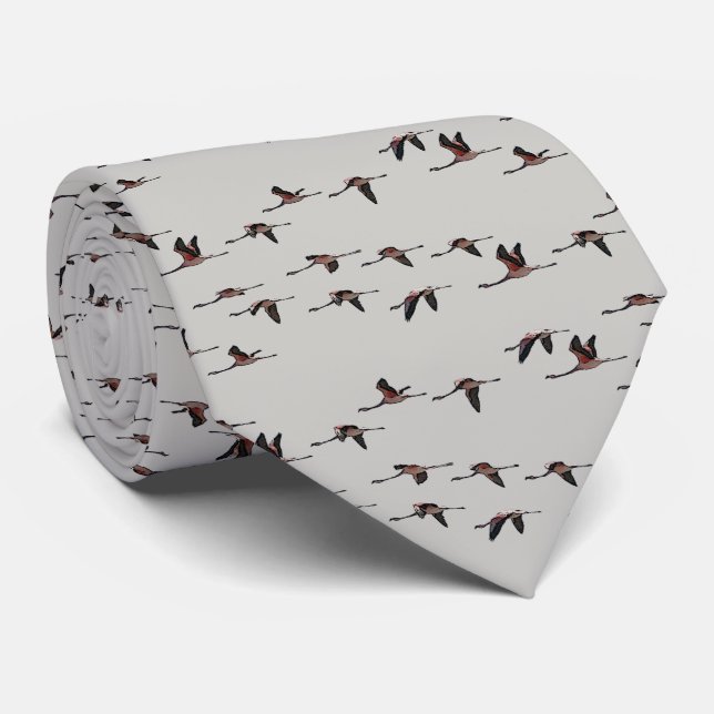 Flying Flamingos Tie Double Sided Prin(Light Grey) (Rolled)