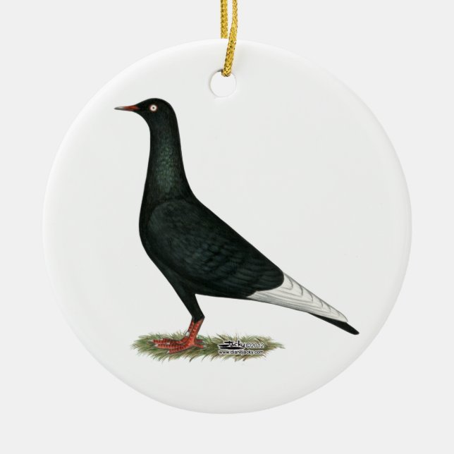 Flying Flight Black Pigeon Ceramic Ornament (Front)