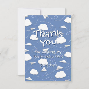 flying folded paper airplanes birthday thank you card